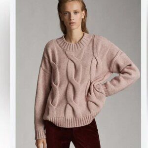 MASSIMO DUTTI - cable knit sweater italian yarn blend with polyamide peach XS